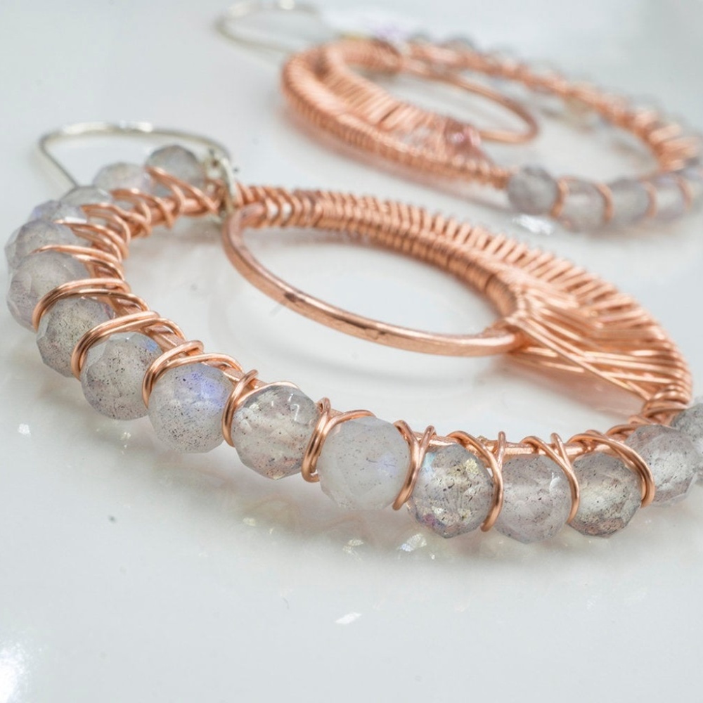 Labradorite Moon Phase Earrings in Copper handmade